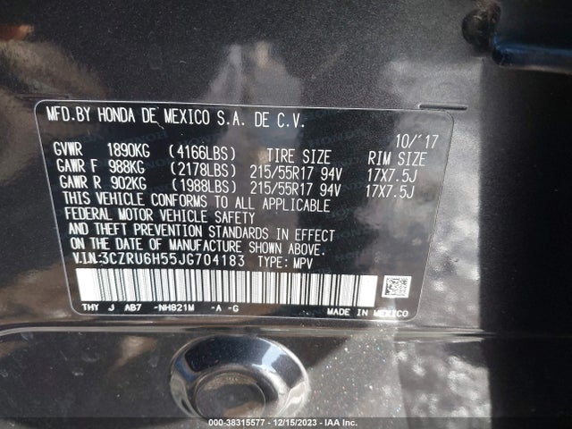 Honda HR-V EX 2018 3CZRU6H55JG704183 Image 9