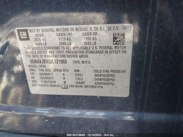 Chevrolet EQUINOX LT 2018 3GNAXJEV2JL121960 Image 9