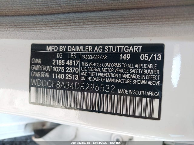 2013 MERCEDES-BENZ C 300 LUXURY 4MATIC/SPORT 4MATIC VIN: WDDGF8AB4DR296532