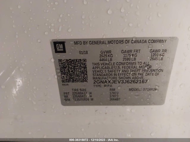 Chevrolet EQUINOX LT 2018 2GNAXJEV3J6262167 Image 9