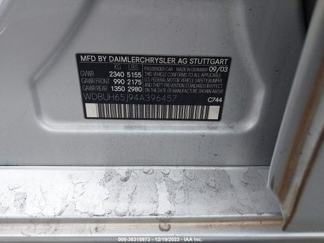 2004 MERCEDES-BENZ E 320 VIN: WDBUH65J94A396457