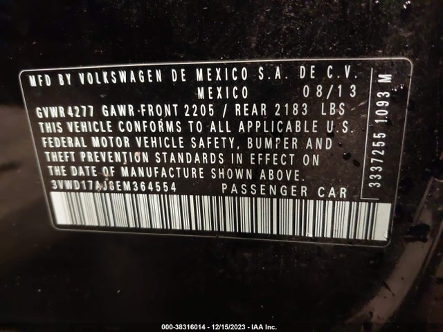 2014 VOLKSWAGEN JETTA 1.8T SE VIN: 3VWD17AJ8EM364554