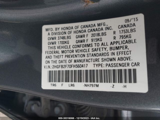 2HGFB2F70FH560417 Honda CIVIC SE