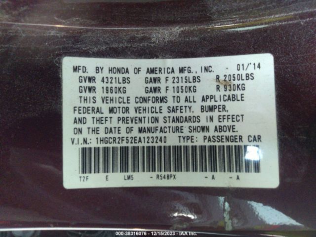 1HGCR2F52EA123240 Honda Accord Sport