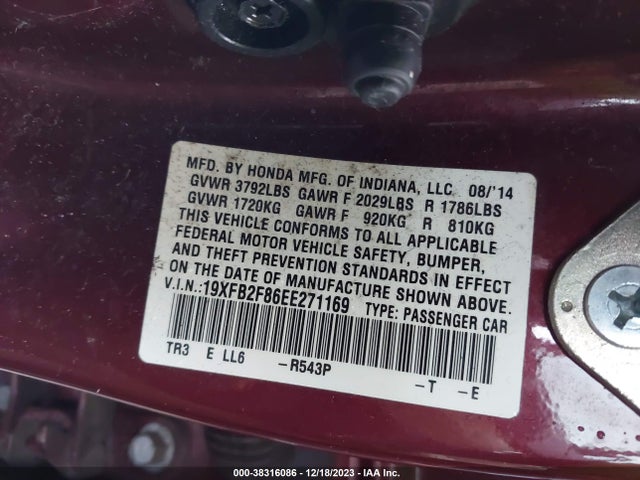 Honda CIVIC EX 2014 19XFB2F86EE271169 Image 9