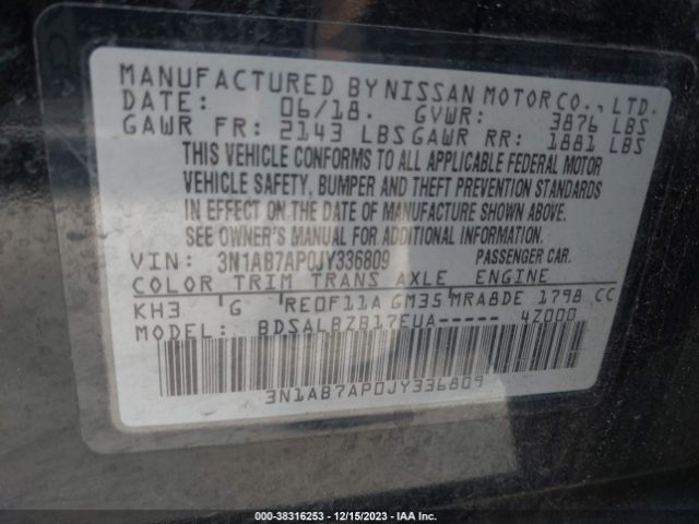 3N1AB7AP0JY336809 Nissan SENTRA S