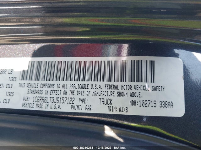 1C6RR6LT3JS157122 RAM 1500 Lone Star Silver  4x2 5'7 Box