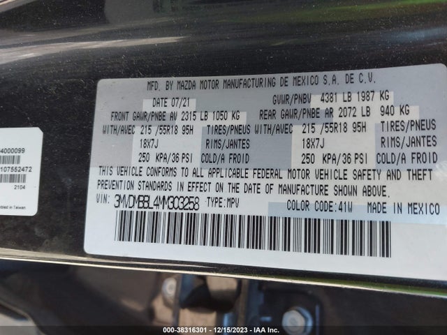 2021 MAZDA CX-30 SELECT VIN: 3MVDMBBL4MM303258