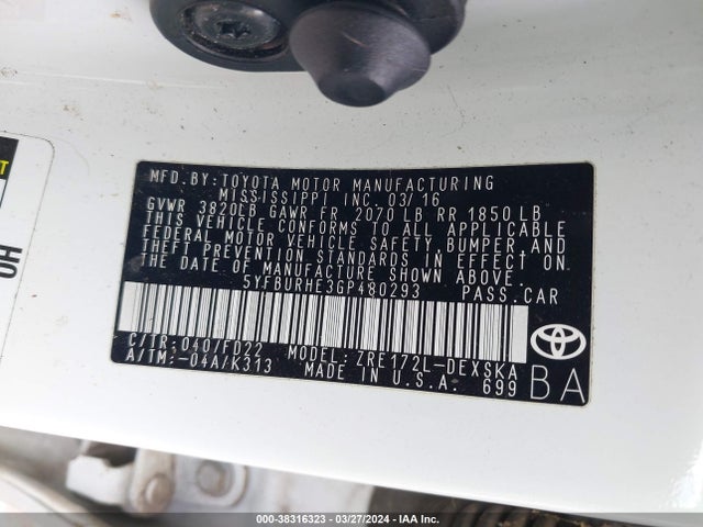 Toyota Corolla S Plus 2016 5YFBURHE3GP480293 Image 9