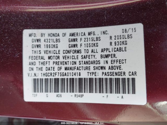 1HGCR2F75GA010418 Honda ACCORD EX