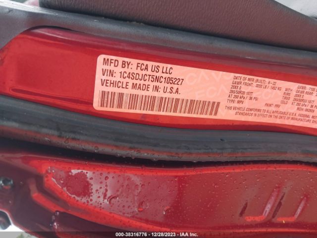 1C4SDJCT5NC105227 Dodge Durango R/t Awd