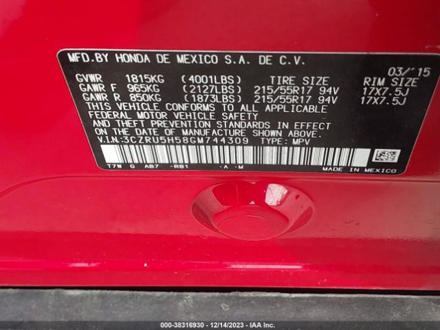 3CZRU5H58GM744309 Honda HR-V EX