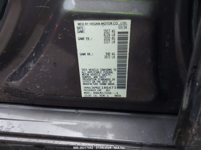 2016 NISSAN ALTIMA 2.5 SV VIN: 1N4AL3AP6GC186473