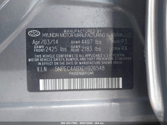 Hyundai Sonata Se 2.0t 2014 5NPEC4ABXEH926548 Image 9