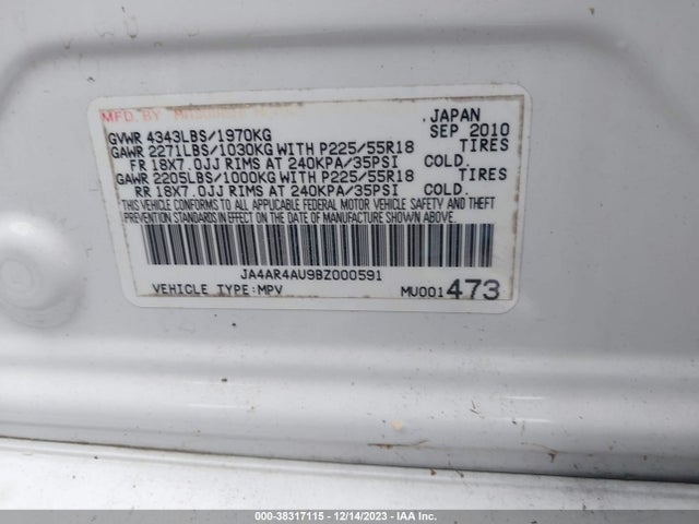 2011 MITSUBISHI OUTLANDER SPORT SE VIN: JA4AR4AU9BZ000591