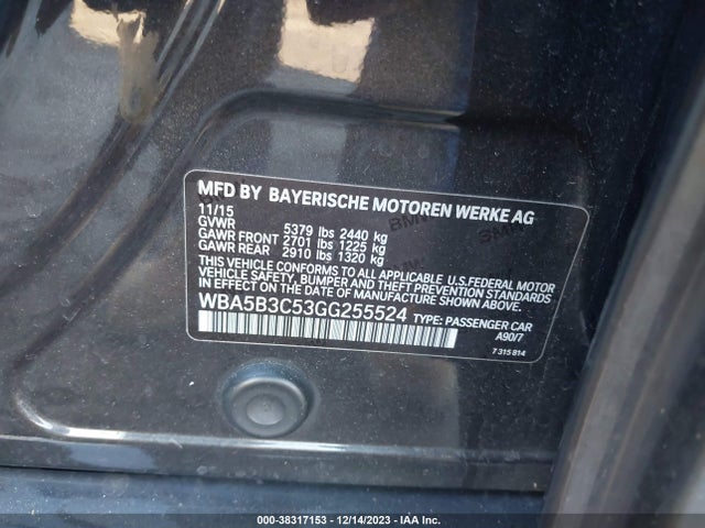 BMW 535i Xdrive 2016 WBA5B3C53GG255524 Image 9
