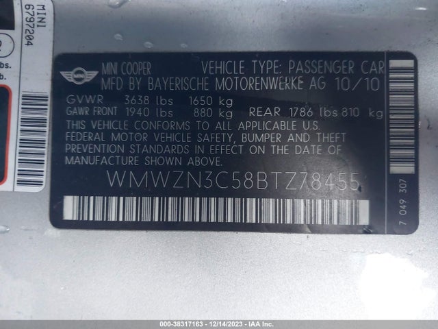 2011 MINI COOPER WMWZN3C58BTZ78455 Photo 8