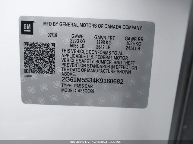 2019 CADILLAC XTS LUXURY VIN: 2G61M5S34K9160682