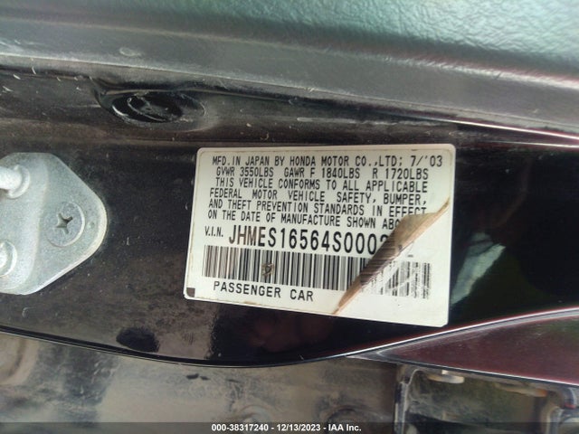 2004 HONDA CIVIC LX VIN: JHMES16564S000232