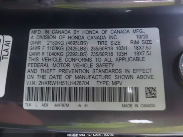 2HKRW1H51LH426704 Honda Cr-v 2wd Ex