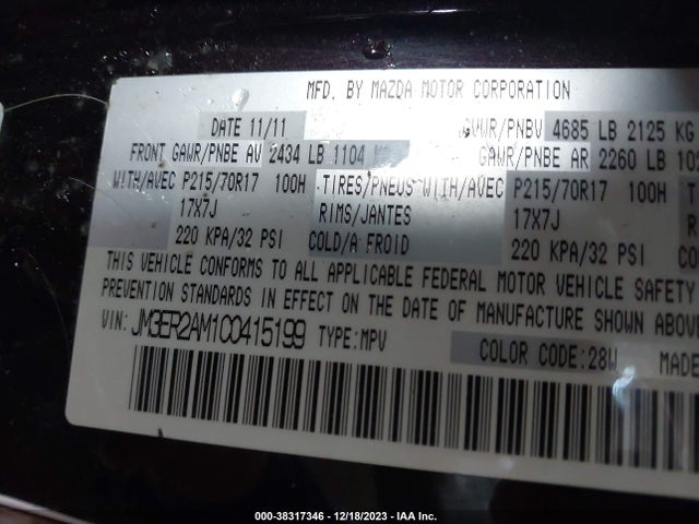2012 MAZDA CX-7 I SV VIN: JM3ER2AM1C0415199
