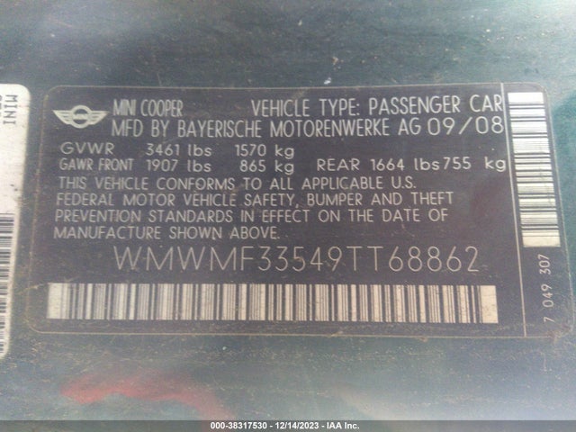 2009 MINI COOPER WMWMF33549TT68862 Photo 8
