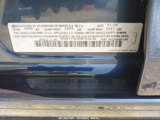 2006 VOLKSWAGEN JETTA TDI VIN: 3VWST71KX6M753238