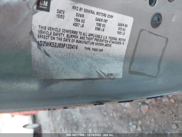 2003 PONTIAC GRAND PRIX SE VIN: 1G2WK52J83F123414