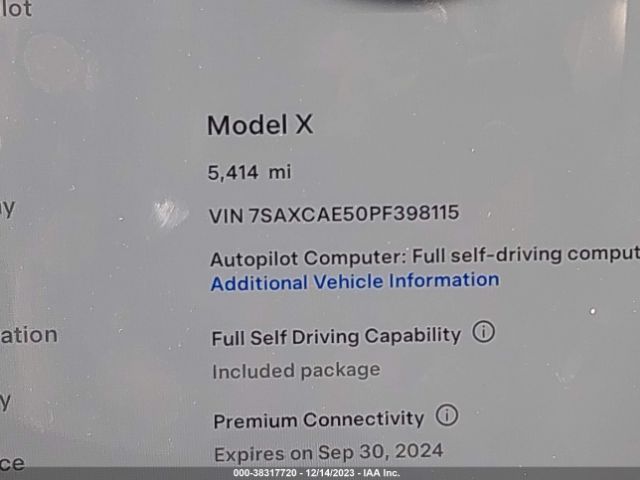 7SAXCAE50PF398115 Tesla Model X Dual Motor All-wheel Drive/standard Range