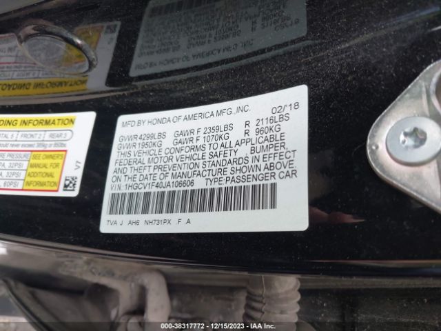 1HGCV1F40JA106606 Honda ACCORD EX