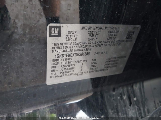 1GKS1FKCXGR301868 GMC Yukon Xl Sle
