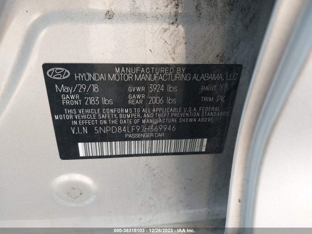 2018 HYUNDAI ELANTRA VALUE EDITION VIN: 5NPD84LF9JH369946