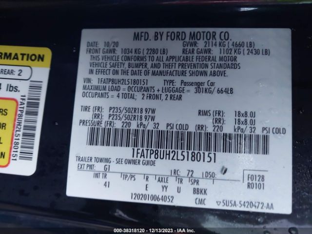 2020 FORD MUSTANG 1FATP8UH2L5180151 Photo 8