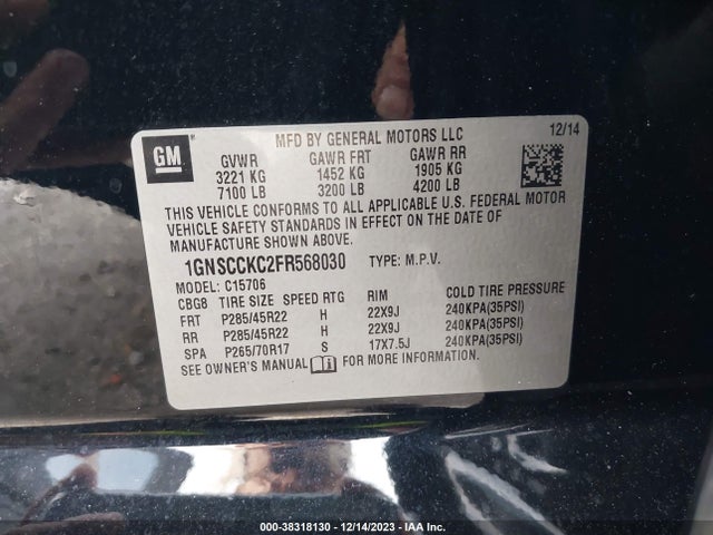 Chevrolet Tahoe Ltz 2015 1GNSCCKC2FR568030 Image 9