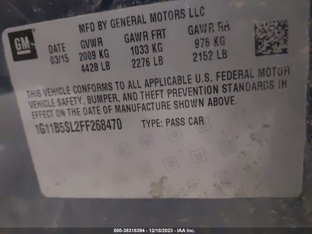 2015 CHEVROLET MALIBU LS VIN: 1G11B5SL2FF268470