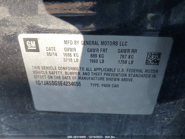 Chevrolet Sonic Ls Auto 2014 1G1JA5SG0E4234656 Image 9