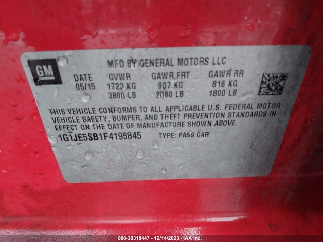 Chevrolet Sonic Ltz Auto 2015 1G1JE5SB1F4195845 Image 9