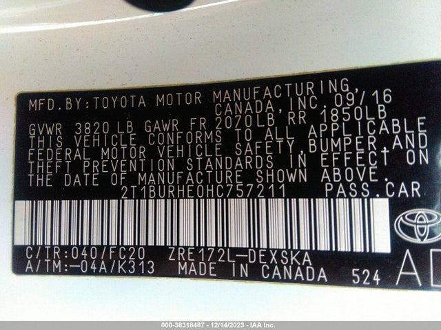 Toyota COROLLA SE 2017 2T1BURHE0HC757211 Image 9