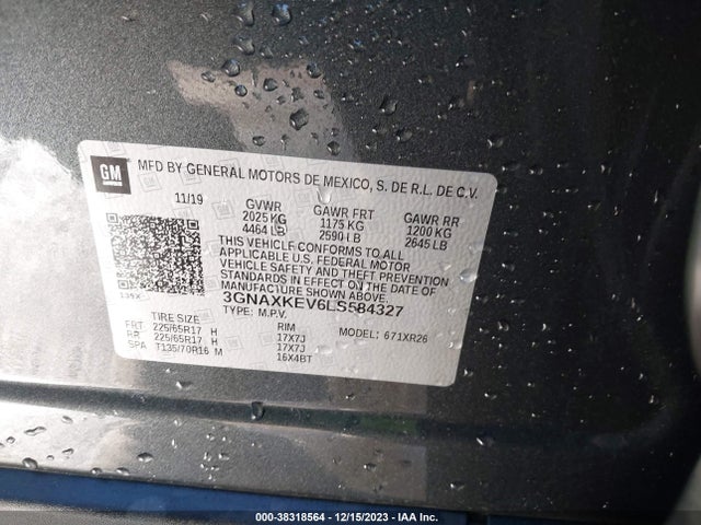 Chevrolet Equinox Fwd Lt 1.5l Turbo 2020 3GNAXKEV6LS584327 Image 9