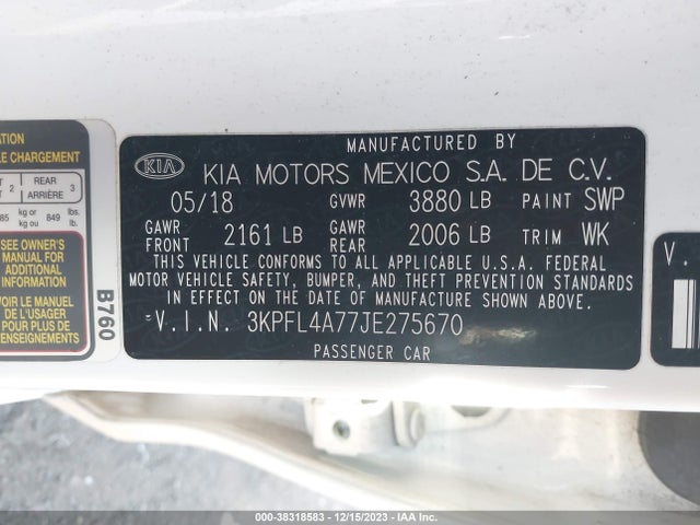 KIA FORTE LX 2018 3KPFL4A77JE275670 Image 9