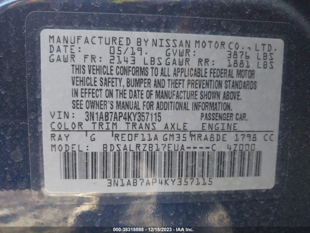 Nissan SENTRA SR 2019 3N1AB7AP4KY357115 Image 9