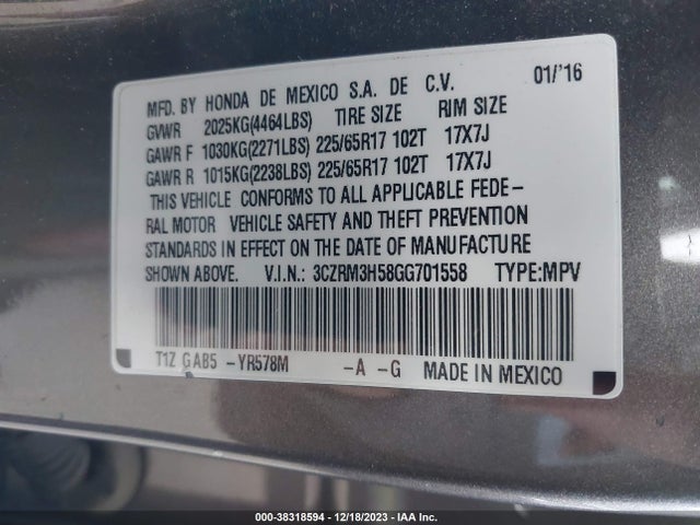 Honda CR-V EX 2016 3CZRM3H58GG701558 Image 9