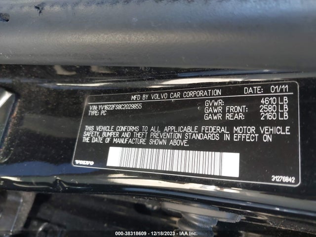 2012 VOLVO S60 T5 VIN: YV1622FS8C2029855