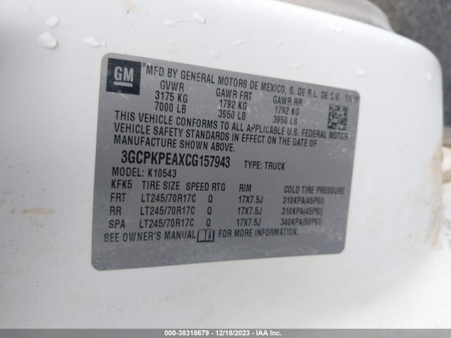 2012 CHEVROLET SILVERADO 1500 WORK TRUCK VIN: 3GCPKPEAXCG157943