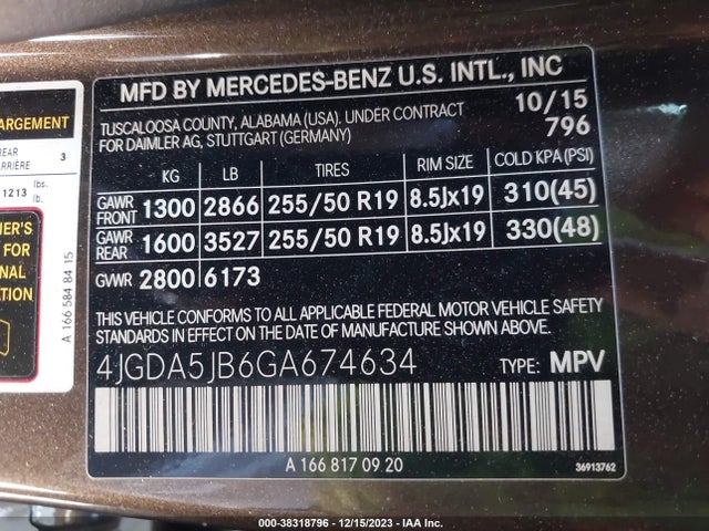 2016 MERCEDES-BENZ GLE 350 VIN: 4JGDA5JB6GA674634