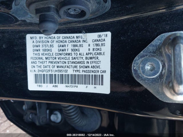 Honda Civic Lx 2018 2HGFC2F51JH595102 Image 9
