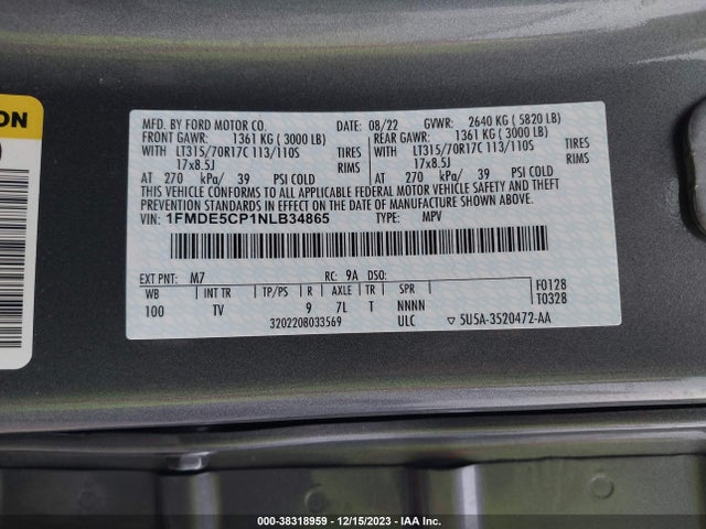 Ford Bronco Wildtrak 2022 1FMDE5CP1NLB34865 Image 9