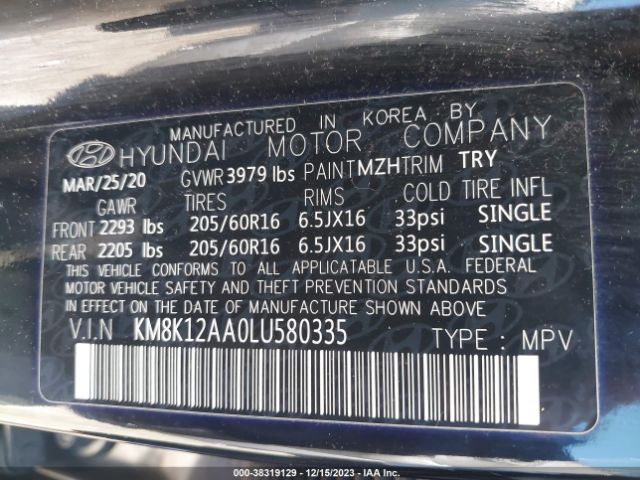 2020 HYUNDAI KONA KM8K12AA0LU580335 Photo 8
