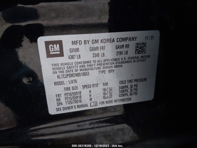 Chevrolet Trax Awd Lt 2022 KL7CJPSM2NB510653 Image 9