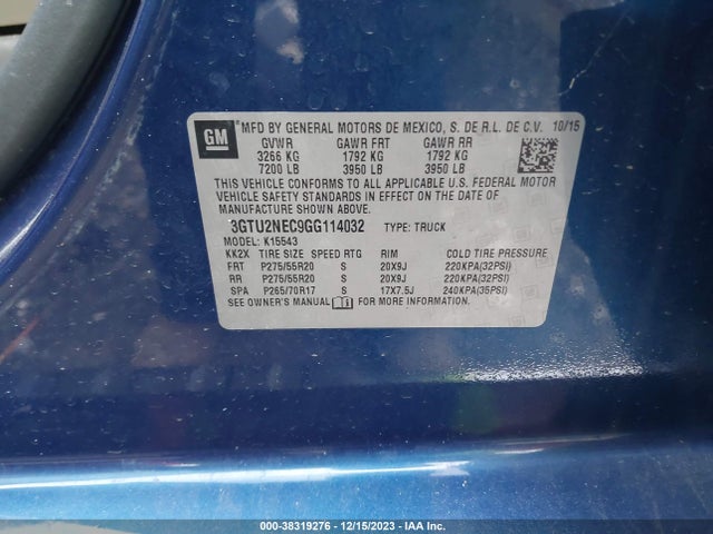 GMC Sierra 1500 Slt 2016 3GTU2NEC9GG114032 Image 9